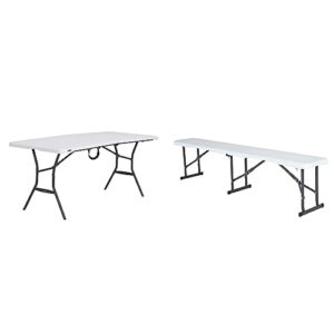 lifetime 6-foot fold in half table, white granite & 80305 portable folding bench, white