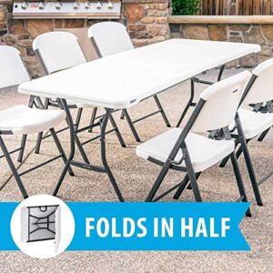 Lifetime 6-Foot Fold in Half Table, White Granite & 80305 Portable Folding Bench, White