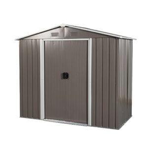 ZLLQUWR 8 x 4 FT Outdoor Storage Shed with Metal Floor Base Window Lockable Sliding Doors Storage Shed with Triangular Roof Air Vents Garden Tool Storage Sheds for Outdoor Patio Gray