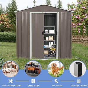 ZLLQUWR 8 x 4 FT Outdoor Storage Shed with Metal Floor Base Window Lockable Sliding Doors Storage Shed with Triangular Roof Air Vents Garden Tool Storage Sheds for Outdoor Patio Gray