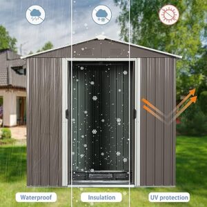 ZLLQUWR 8 x 4 FT Outdoor Storage Shed with Metal Floor Base Window Lockable Sliding Doors Storage Shed with Triangular Roof Air Vents Garden Tool Storage Sheds for Outdoor Patio Gray