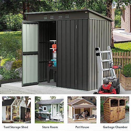 Outdoor Storage Shed Metal Waterproof Garden Tool Shed with Lockable Door Outdoor Storage Clearance for Backyard, Patio, Lawn (6.27x4.51FT)