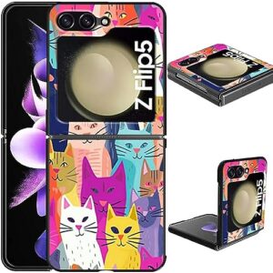 for samsung galaxy z flip 5 case galaxy z flip 5 phone case for women girls ultra thin shell hard pc flip cover lightweight protective case for samsung z flip 5 5g 2023,colorful cats