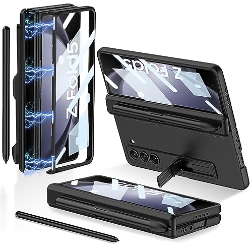 COCOING for Samsung Galaxy Z Fold 5 Case with Pen Holder,Special Hinge Protection case with Screen Protector,Built-in Magnetic Stand,for Samsung Z Fold 5（2023） (Black with Pen)