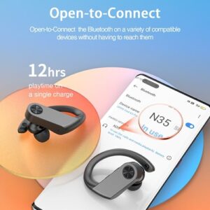 Wireless Earbuds 110H Playtime Ear Buds Bluetooth Headphones with 2200mAh Charging Case Dual Power Display Waterproof Over Ear Earphones with Earhooks for Sport Workout Laptop TV Computer Phone Black