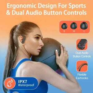 Wireless Earbuds 110H Playtime Ear Buds Bluetooth Headphones with 2200mAh Charging Case Dual Power Display Waterproof Over Ear Earphones with Earhooks for Sport Workout Laptop TV Computer Phone Black