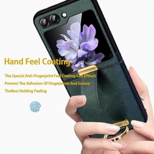 Yotta for Samsung Galaxy Z Flip 5 Case with Ring, Full Body Leather Cases Wrist Strap Holder Phone Covers Slim Shockproof Protective Portable Folding Cover(Color:E)