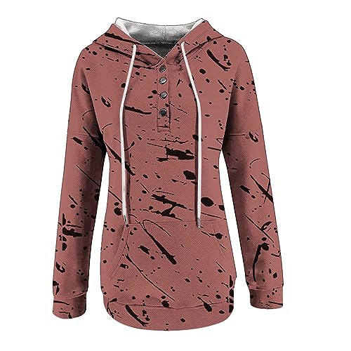 Hoodies for Women Button Collared Drawstring Hooded Sweatshirt Pullover Doodle Graphic Slouchy Casual Long Sleeve Tops Watermelon Red Sweatshirt