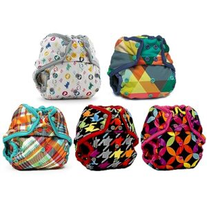 kanga care rumparooz reusable cloth diaper covers one size for fitted diapers and prefolds with double gusset (5pk) - prints