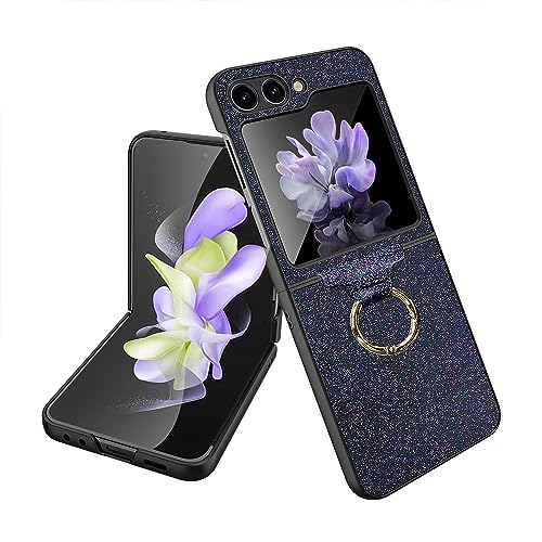 YJZSKRXFAK Case for Samsung Galaxy Z Flip5 5G 2023, Ultra Thin Slim Fit Glitter Sparkle Cover with Built-in Screen Protector Protective Case for Galaxy Z Flip 5-Black