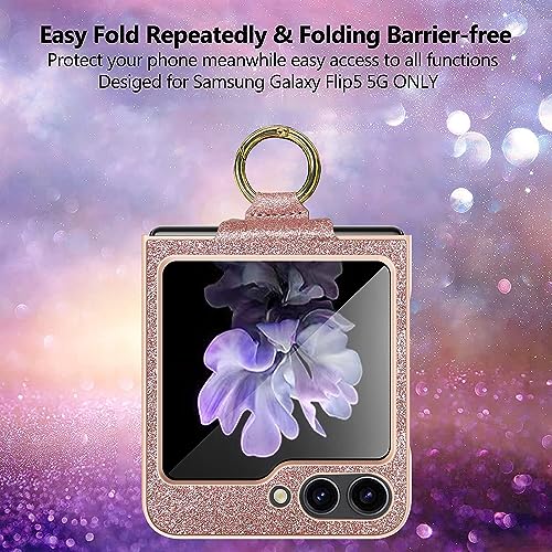 YJZSKRXFAK Case for Samsung Galaxy Z Flip5 5G 2023, Ultra Thin Slim Fit Glitter Sparkle Cover with Built-in Screen Protector Protective Case for Galaxy Z Flip 5-Black