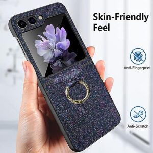 YJZSKRXFAK Case for Samsung Galaxy Z Flip5 5G 2023, Ultra Thin Slim Fit Glitter Sparkle Cover with Built-in Screen Protector Protective Case for Galaxy Z Flip 5-Black