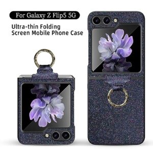 YJZSKRXFAK Case for Samsung Galaxy Z Flip5 5G 2023, Ultra Thin Slim Fit Glitter Sparkle Cover with Built-in Screen Protector Protective Case for Galaxy Z Flip 5-Black