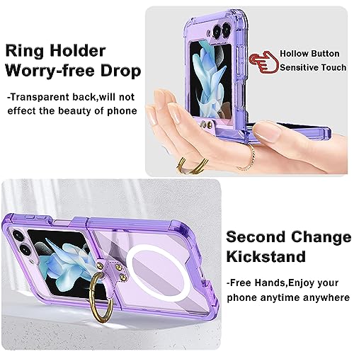 NINKI Compatible Clear Samsung Galaxy Z Flip 5 Case with Ring,Heavy Duty Anti-Fall Silicone Cute Cover Protective Phone Case for Samsung Z Flip 5 Case with Ring,Galaxy Z Flip 5 Case Slim Girls Purple