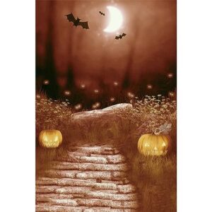 moondeco photography backdrop 5x7ft halloween forest road pumpkin lamp fire fly bat background children party photo booth moon light decorations
