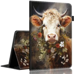 case compatible with amazon all-new kindle fire 7 tablet (2022 release-12th generation) latest model 7，slim fit foldable standing cover case with auto sleep/wake，cow flower
