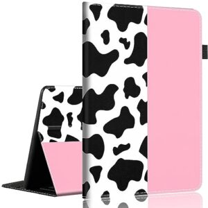 case compatible with amazon all-new kindle fire 7 tablet (2022 release-12th generation) latest model 7，slim fit foldable standing cover case with auto sleep/wake，cow print and pink