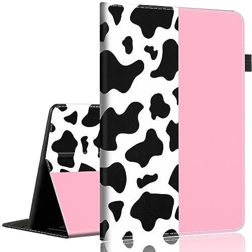 Case Compatible with Amazon All-New Kindle Fire 7 Tablet (2022 Release-12th Generation) Latest Model 7，Slim Fit Foldable Standing Cover Case with Auto Sleep/Wake，Cow Print and Pink