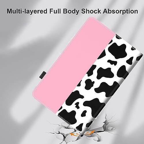 Case Compatible with Amazon All-New Kindle Fire 7 Tablet (2022 Release-12th Generation) Latest Model 7，Slim Fit Foldable Standing Cover Case with Auto Sleep/Wake，Cow Print and Pink