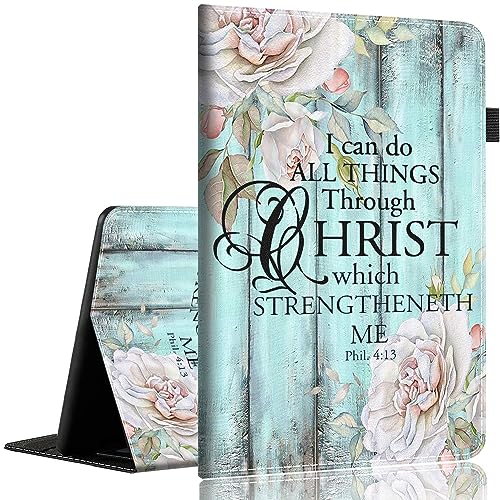 Case Compatible with Amazon All-New Kindle Fire 7 Tablet (2022 Release-12th Generation) Latest Model 7，Slim Fit Foldable Standing Cover Case with Auto Sleep/Wake，Philippians 4-13 Flower Board