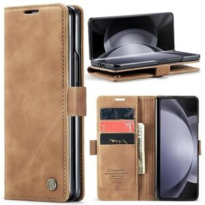protective filp case compatible with samsung galaxy z fold 5 premium pu leather wallet case, 2 in 1 flip magnetic wallet cover case, matte soft leather + tpu bottom shell case w card holder+money pock
