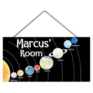 personalized outer space solar system door sign custom name kids room wood sign boys girls bedroom nursery wall art decor plaque gift