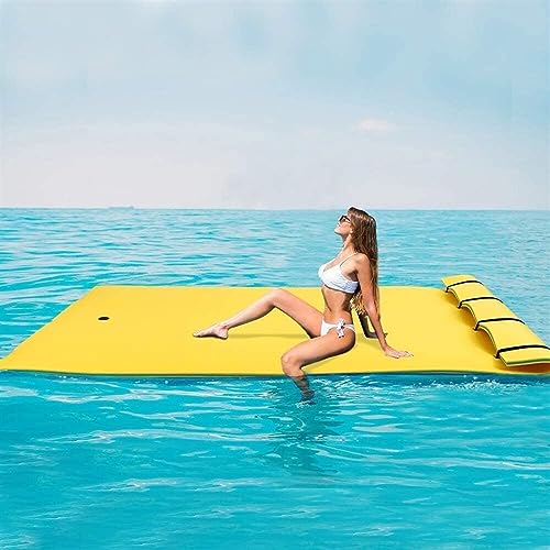 Floating Mat Water Mat Lily Pad with Rolling Pillow Design, Bouncy Tear-Resistant 3-Layer XPE Foam, Roll-Up Floating Island River Rafts,Blue (Color : Yellow, Size : 1.8mx0.6mx3.3cm)