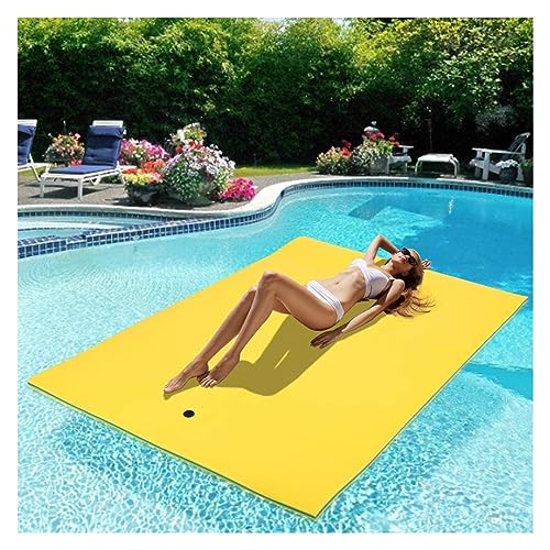 Floating Mat Water Mat Lily Pad with Rolling Pillow Design, Bouncy Tear-Resistant 3-Layer XPE Foam, Roll-Up Floating Island River Rafts,Blue (Color : Yellow, Size : 1.8mx0.6mx3.3cm)