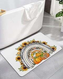 thanksgiving day super absorbent bath rugs for bathroom,durable floor mat laundry rug, clearance mats for for kitchen, non slip carpt doormats 20"x32", leopard pumpkins sunflowers fall theme