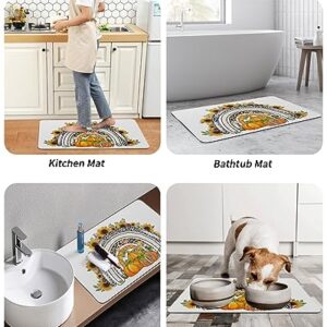 Thanksgiving Day Super Absorbent Bath Rugs for Bathroom,Durable Floor Mat Laundry Rug, Clearance Mats for for Kitchen, Non Slip Carpt Doormats 20"x32", Leopard Pumpkins Sunflowers Fall Theme