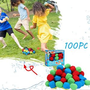 100PCs Reusable Water Bounce Balls Absorbent Cotton Balls for Outdoor Pool Beach Parties, Swimming Pool & Outdoor Water Toys Toddler Bath Toy Pool Party Supplies Kids Beach