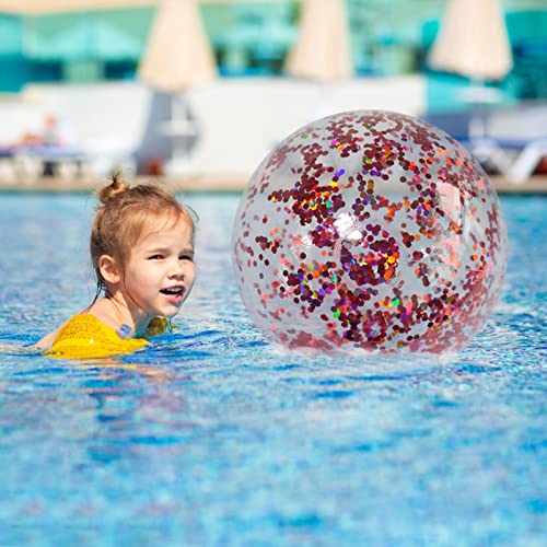 Transparent PVC Inflatable Beach Ball Elastic Beach Ball Confetti Ball Pool Beach Outdoor Toys, Girl Bath Toys Kiddie Pools Water Toys for Kids Beach Toys for Kids 8-10