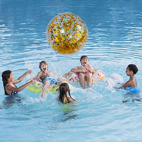 Transparent PVC Inflatable Beach Ball Elastic Beach Ball Confetti Ball Pool Beach Outdoor Toys, Girl Bath Toys Kiddie Pools Water Toys for Kids Beach Toys for Kids 8-10