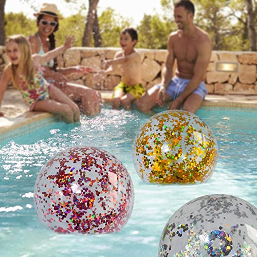 Transparent PVC Inflatable Beach Ball Elastic Beach Ball Confetti Ball Pool Beach Outdoor Toys, Girl Bath Toys Kiddie Pools Water Toys for Kids Beach Toys for Kids 8-10