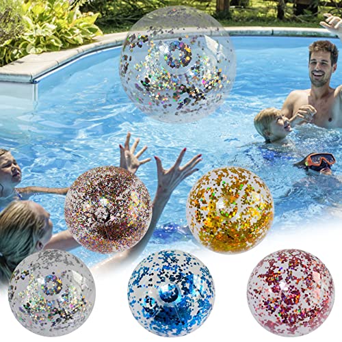 Transparent PVC Inflatable Beach Ball Elastic Beach Ball Confetti Ball Pool Beach Outdoor Toys, Girl Bath Toys Kiddie Pools Water Toys for Kids Beach Toys for Kids 8-10