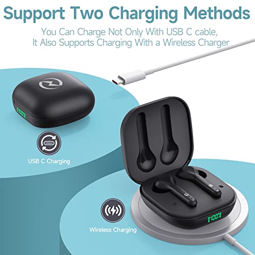 Wireless Earbuds Noise Cancelling 4 Mic Clear Call Bluetooth Headphones Wireless Charging Case LED Display Lightweight Stereo Earphones in Ear Buds 32H Playtime for iPhone Android Cell Phones Sport TV
