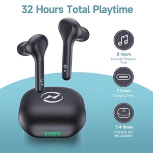 Wireless Earbuds Noise Cancelling 4 Mic Clear Call Bluetooth Headphones Wireless Charging Case LED Display Lightweight Stereo Earphones in Ear Buds 32H Playtime for iPhone Android Cell Phones Sport TV