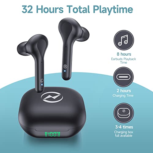 Wireless Earbuds Noise Cancelling 4 Mic Clear Call Bluetooth Headphones Wireless Charging Case LED Display Lightweight Stereo Earphones in Ear Buds 32H Playtime for iPhone Android Cell Phones Sport TV