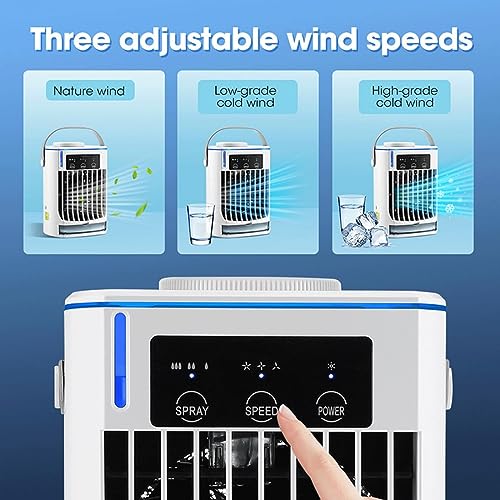 Portable Fan, 500ml Tent Air Conditioner - Personal Fan with Blue Atmosphere Light, 3 Mist Modes - Camping Air Conditioner for Room Bedroom Office Home Tent