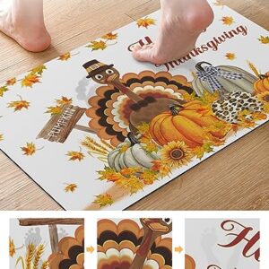 KITHOME Bath Mat for Bathroom Non Slip Thanksgiving Farm Turkey Pumpkin Sunflowers Diatomaceous Earth Bath Mats Highly Absorbent Door Mat Diatom Mud Washable Bathroom Mat for Tub Shower 16x24 Inch