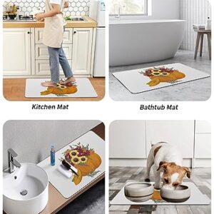 KITHOME Bath Mat for Bathroom Non Slip Thanksgiving Pumpkin Sunflowers Diatomaceous Earth Bath Mats Highly Absorbent Door Mat Diatom Mud Washable Bathroom Mat for Tub Shower 16x24 Inch