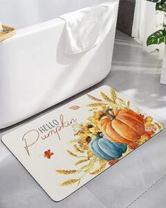 bathroom floor shower mat, non-slip small rugs - easy to clean, fall thanksgiving pumpkins sunflowers wheat maple leaves durable bath rug 16"x24" washable quick dry mats for bathtubs
