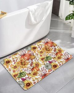 bathroom floor shower mat, non-slip small rugs - easy to clean, thanksgiving pumpkin sunflower fall durable bath rug 24"x36" washable quick dry diatomaceous earth mats for bathtubs