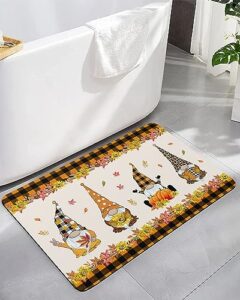 bathroom floor shower mat, non-slip small rugs - easy to clean, happy thanksgiving day dwarf gnome with pumpkin sunflower durable bath rug 18"x30" washable quick dry mats for bathtubs