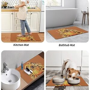 Bathroom Floor Shower Mat, Non-Slip Small Rugs - Easy to Clean, Fall Thanksgiving Pumpkin Sunflower Bird Brown Background Durable Bath Rug 16"x24" Washable Quick Dry Mats for Bathtubs