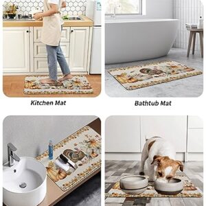 Bathroom Floor Shower Mat, Non-Slip Small Rugs - Easy to Clean, Harvest Turkey with Pumpkins and Sunflowers Maple Leaves Durable Bath Rug 16"x24" Washable Quick Dry Mats for Bathtubs