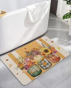 bathroom floor shower mat, non-slip small rugs - easy to clean, fall thanksgiving sunflower pumpkin flower durable bath rug 16"x24" washable quick dry diatomaceous earth mats for bathtubs