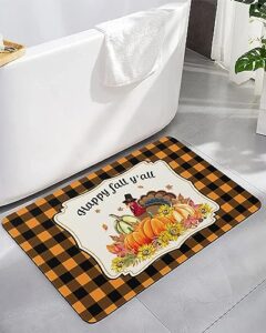 bathroom floor shower mat, non-slip small rugs - easy to clean, thanksgiving turkey fall pumpkin and sunflowers durable bath rug 18"x30" washable quick dry diatomaceous earth mats for bathtubs
