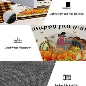 Bathroom Floor Shower Mat, Non-Slip Small Rugs - Easy to Clean, Thanksgiving Turkey Fall Pumpkin and Sunflowers Durable Bath Rug 18"x30" Washable Quick Dry Diatomaceous Earth Mats for Bathtubs