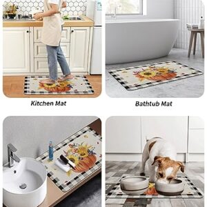 Bathroom Floor Shower Mat, Non-Slip Small Rugs - Easy to Clean, Thanksgiving Pumpkin Sunflower Maple Leaf Durable Bath Rug 16"x24" Washable Quick Dry Diatomaceous Earth Mats for Bathtubs